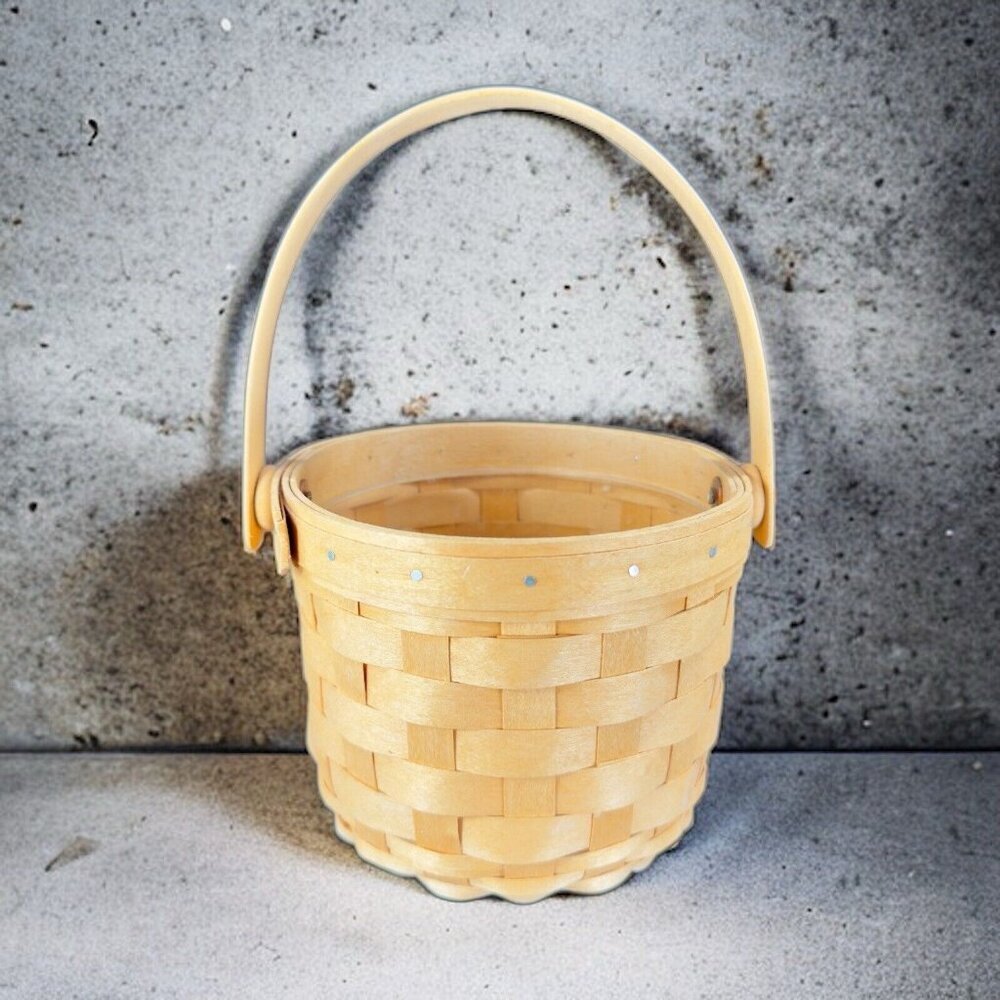 Vintage 1999 ROYCE‎ CRAFT WOOD Bread BASKET Handle Plastic Liner With Tags VTG